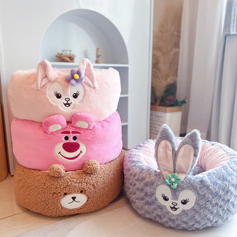Cartoon Plush Pet Nest Cushion Round Bed Four Seasons Warm