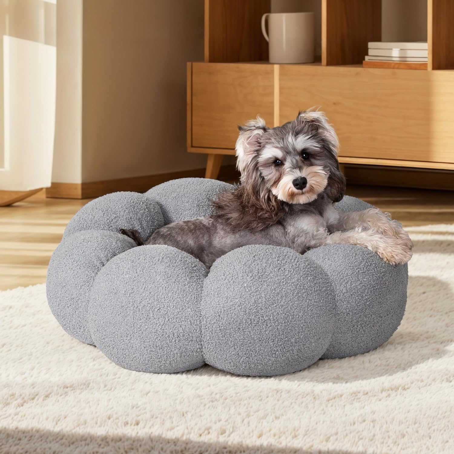 Calming Plush Pet Bed Fluffy Round Donut Non Slip Washable