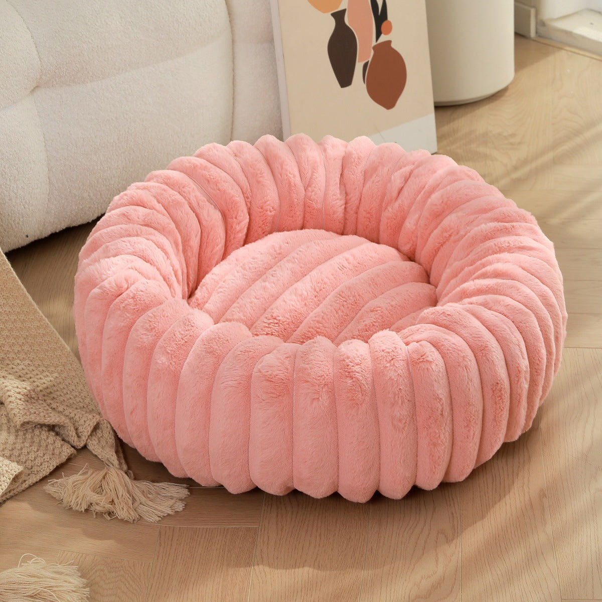 High Weight Plush Pet Bed Round Warm Long Hair Sleeping Nest