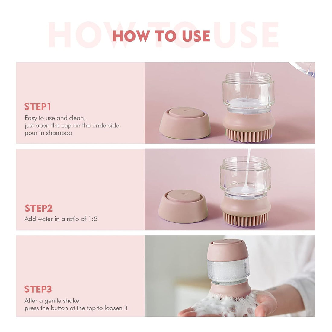 Silicone Pet Bath Brush With Shampoo Dispenser Double Head Grooming Tool