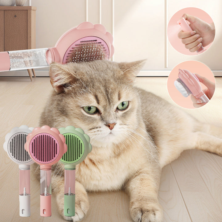2 In 1 Self Cleaning Pet Brush With Spray Grooming Tool