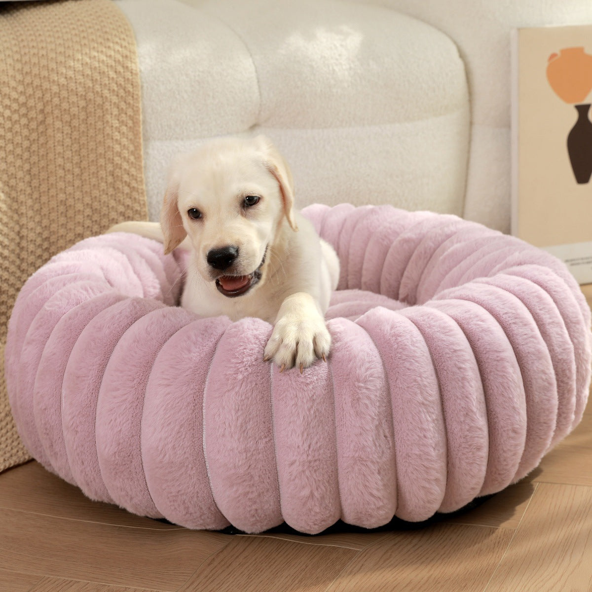 High Weight Plush Pet Bed Round Warm Long Hair Sleeping Nest