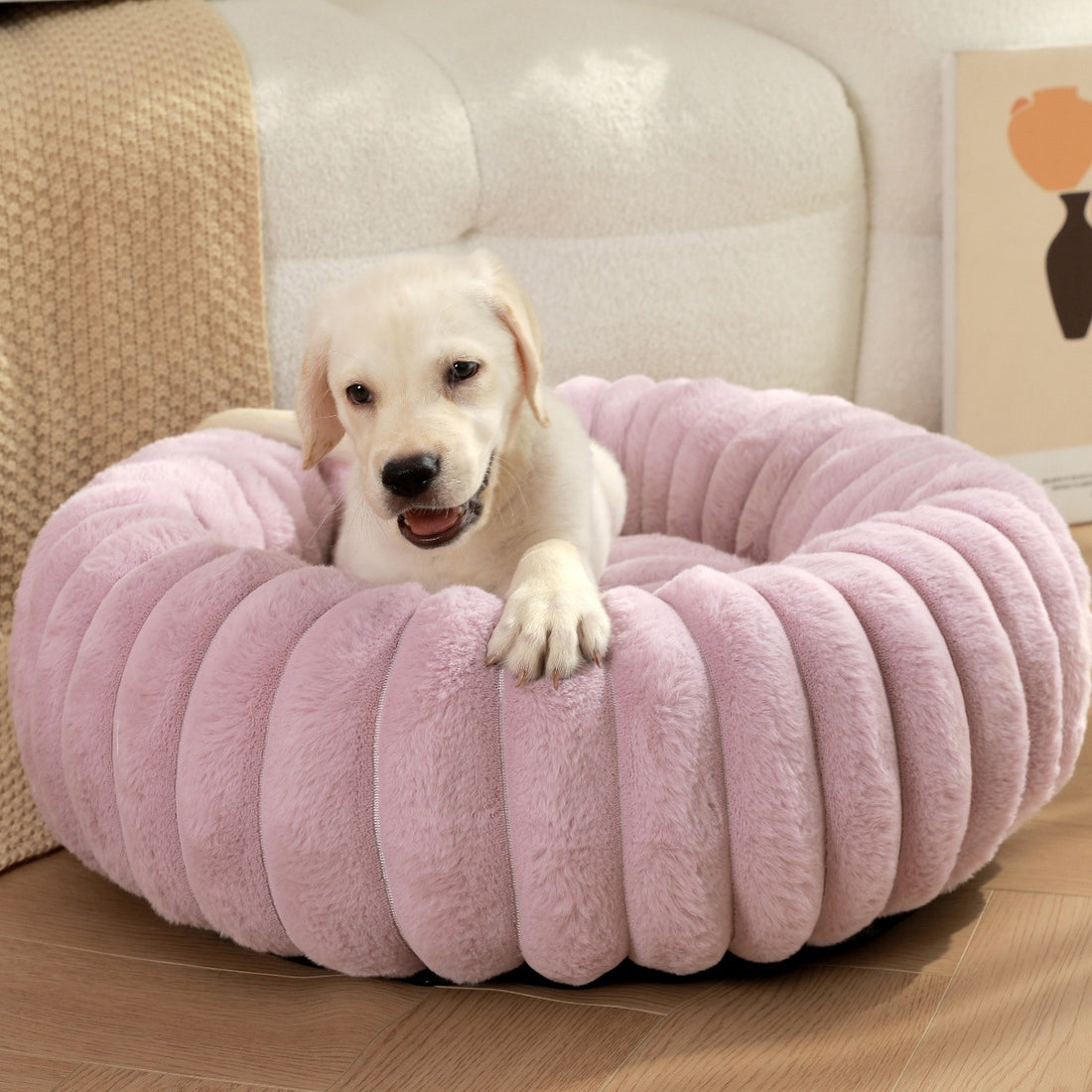 High Weight Plush Pet Bed Round Warm Long Hair Sleeping Nest