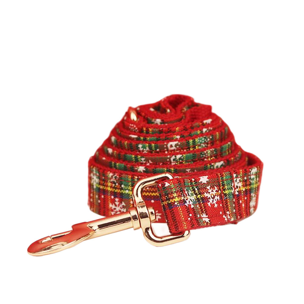 Christmas Pet Collar And Leash Set Plaid Bow Snowflake Design