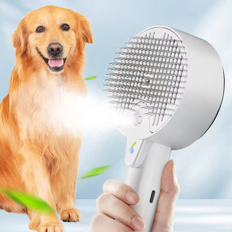 3 In 1 Electric Pet Steam Brush With Spray Massage Grooming Tool