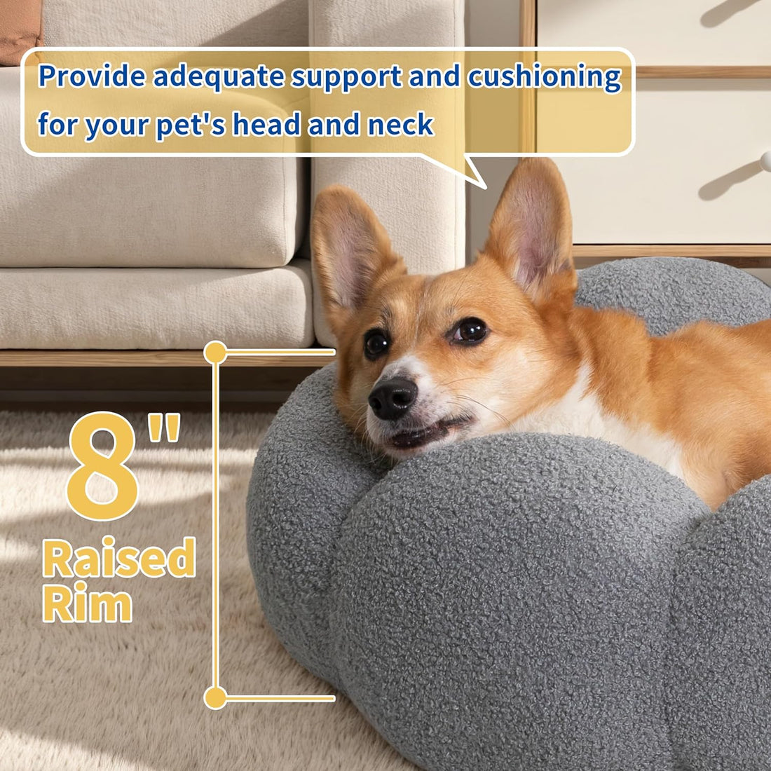 Calming Plush Pet Bed Fluffy Round Donut Non Slip Washable