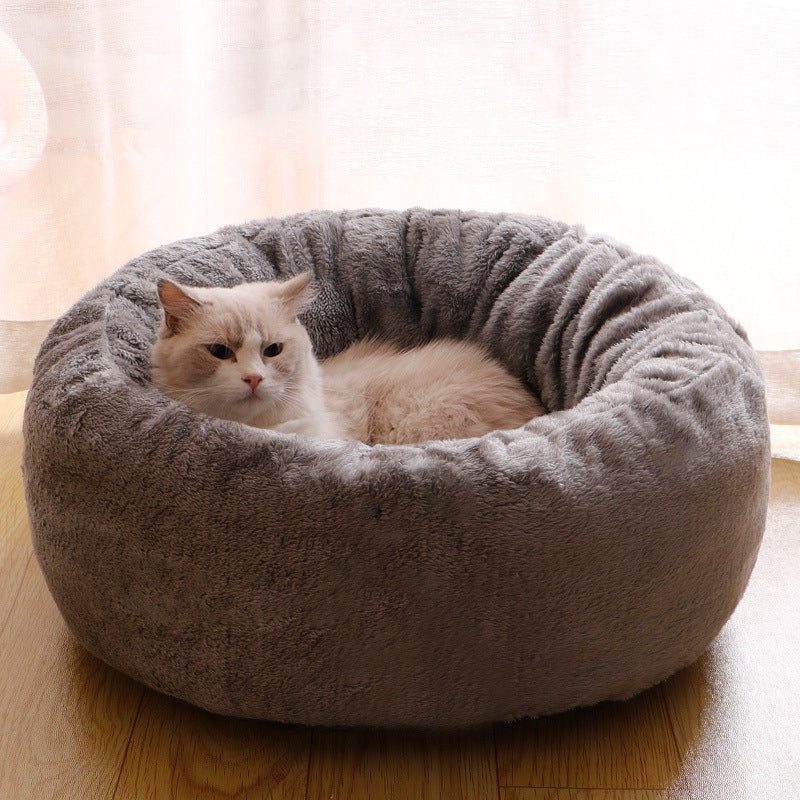Long Plush Donut Pet Bed Soft Fluffy Warm Cushion Mat
