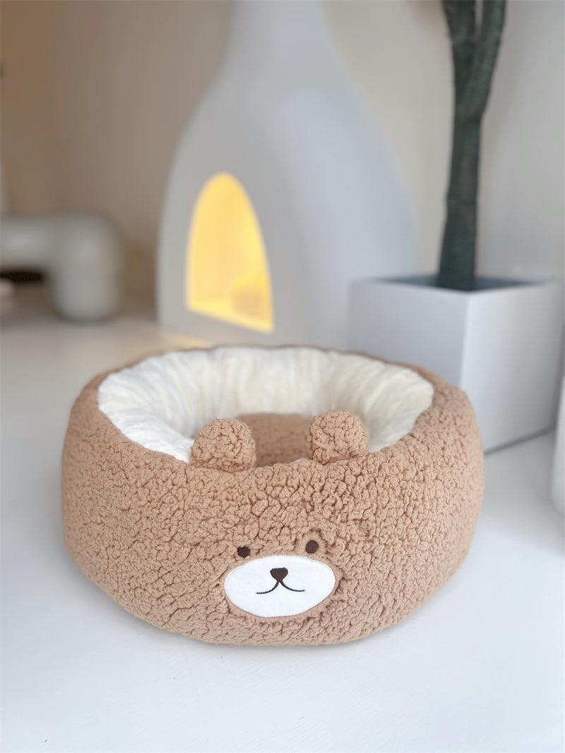 Cartoon Plush Pet Nest Cushion Round Bed Four Seasons Warm