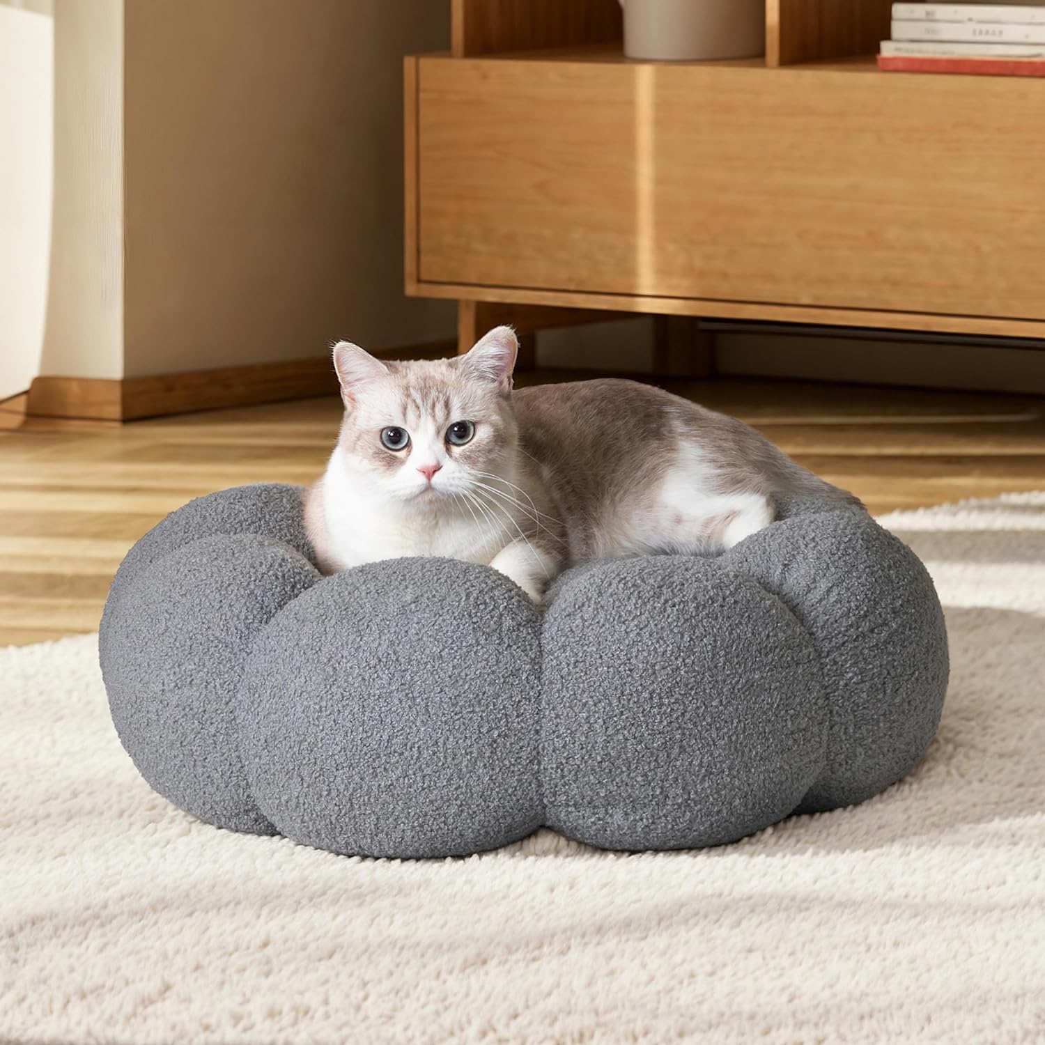 Calming Plush Pet Bed Fluffy Round Donut Non Slip Washable