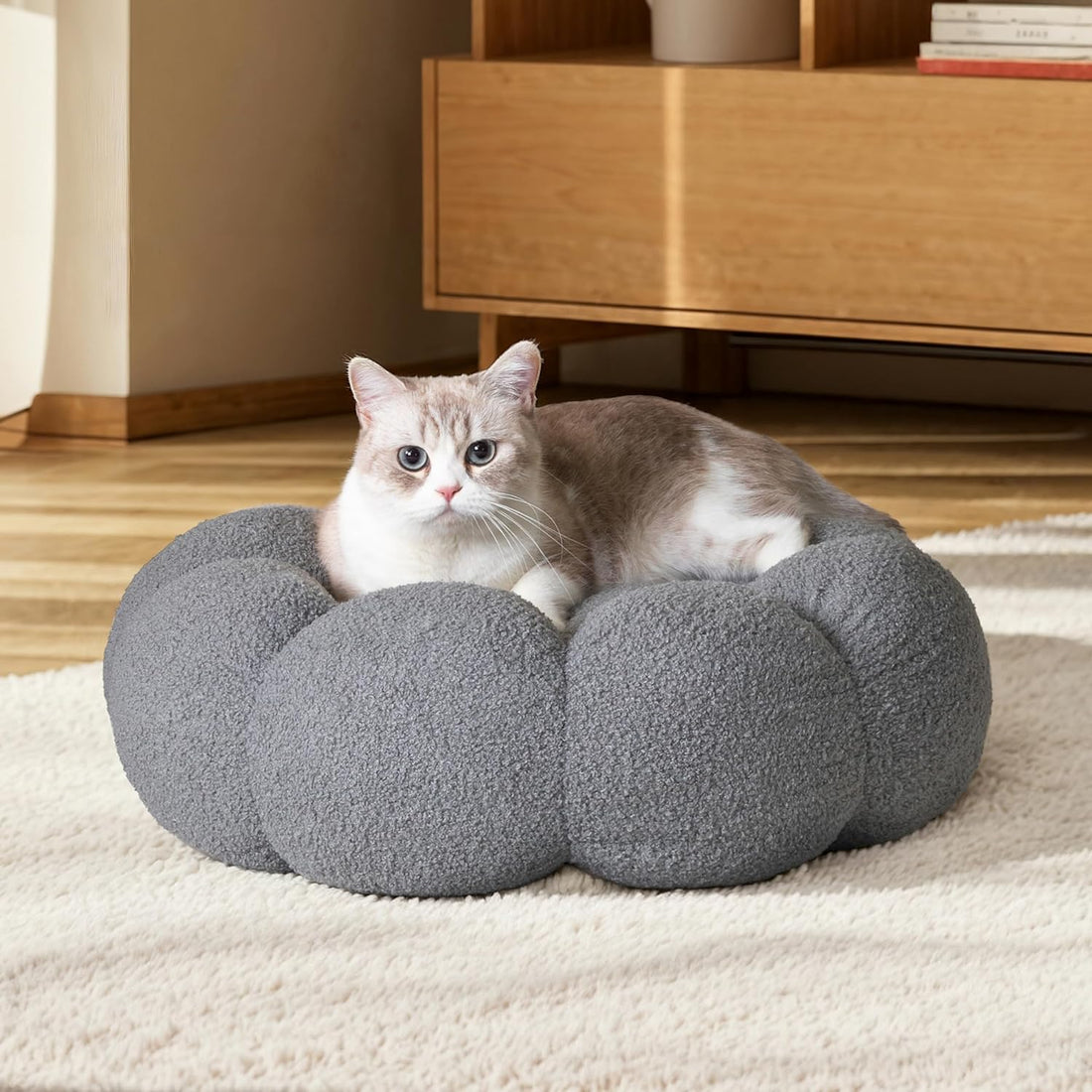 Calming Plush Pet Bed Fluffy Round Donut Non Slip Washable
